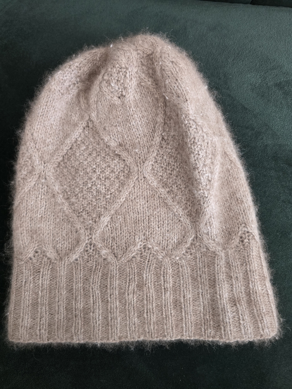 QIVIUK Diamond Stitch Hand Knitted Beanie in Taupe Muskox Fibre Merino Wool